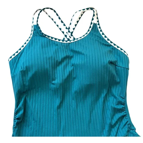 NEW‎ Summer Mae Size 16 Teal Ribbed Swim Dress with Ruched Skirt - Picture 4 of 10